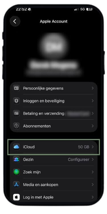 Stap 3 back-up maken: naar iCloud gaan in instellingen